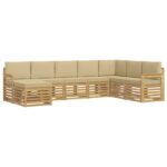 vidaXL Záhradná súprava gaučov 6 pcs Biela a béžová – Obrázok 2