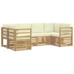 vidaXL Sada rohových gaučov s vankúšom 6 pcs Biela a krémová Polyester – Obrázok 2