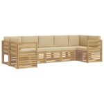 vidaXL Sada rohových gaučov 7 pcs Biela a béžová 304 x 126,5 x 73 cm – Obrázok 2