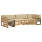 vidaXL Sada rohových gaučov 7 pcs Biela a béžová 304 x 128,5 x 73 cm – Obrázok 2