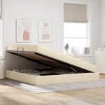 vidaXL Postel s úložným prostorem a matrací Krémová 200 x 200 cm – Obrázok 4