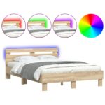 vidaXL Rám postele s LED Sonoma 137 x 190 cm Kompozitné drevo – Obrázok 2