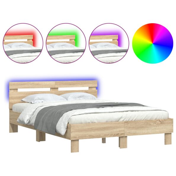 vidaXL Rám postele s LED Sonoma 137 x 190 cm Kompozitné drevo – Obrázok 2