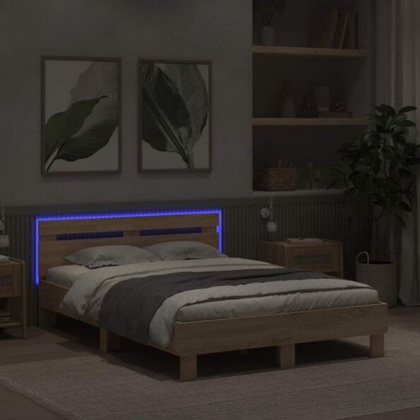 vidaXL Rám postele s LED Sonoma 137 x 190 cm Kompozitné drevo – Obrázok 4
