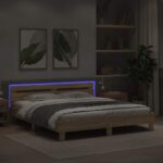 vidaXL Rám postele s LED Sonoma 193 x 203 cm Kompozitné drevo – Obrázok 4
