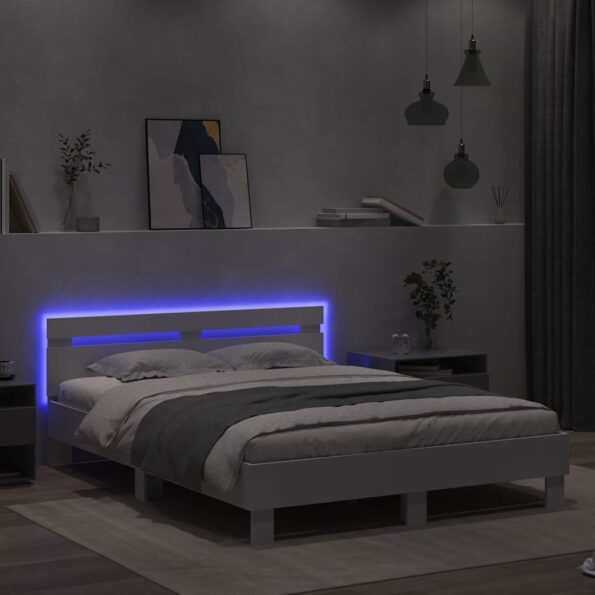vidaXL Rám postele s LED Biela 152 x 203 cm Kompozitné drevo – Obrázok 3