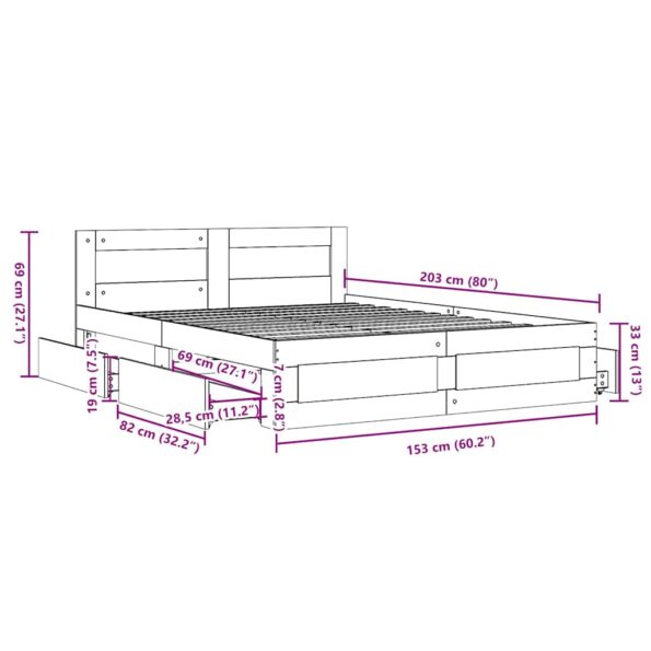 vidaXL Rám postele 2 pcs Biely 150 x 200 cm Kompozitné drevo – Obrázok 11