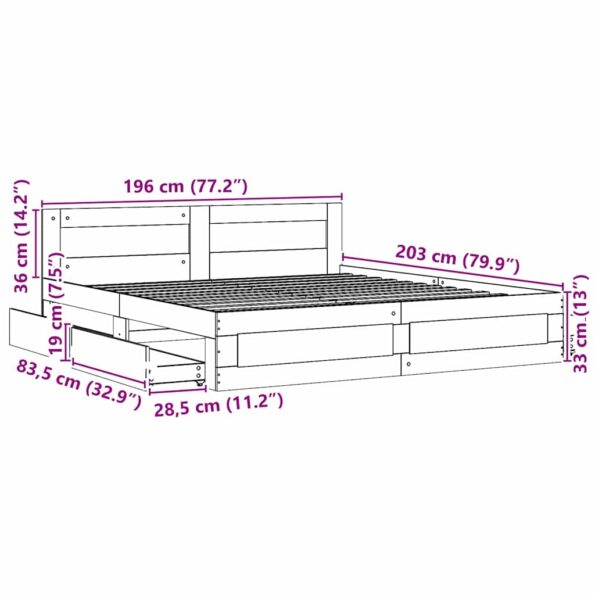 vidaXL Rám postele 2 pcs Biely 193 x 203 cm Kompozitné drevo – Obrázok 11