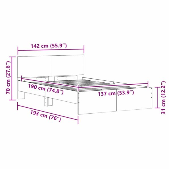vidaXL Rám postele Sonoma 137 x 190 cm Kompozitné drevo – Obrázok 10
