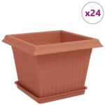 vidaXL Kvetináče 24 pcs Tehlovo červená 23 x 23 x 17,5 cm Plast – Obrázok 2