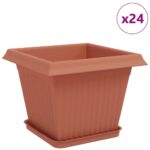 vidaXL Kvetináče 24 pcs Tehlovo červená 28,5 x 28,5 x 22 cm Plast – Obrázok 2