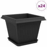 vidaXL Kvetináče 24 pcs Čierna 28,5 x 28,5 x 22 cm Plast – Obrázok 2