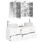 vidaXL Sada kúpeľňového nábytku 4 pcs Biela Kompozitné drevo a sklo – Obrázok 2