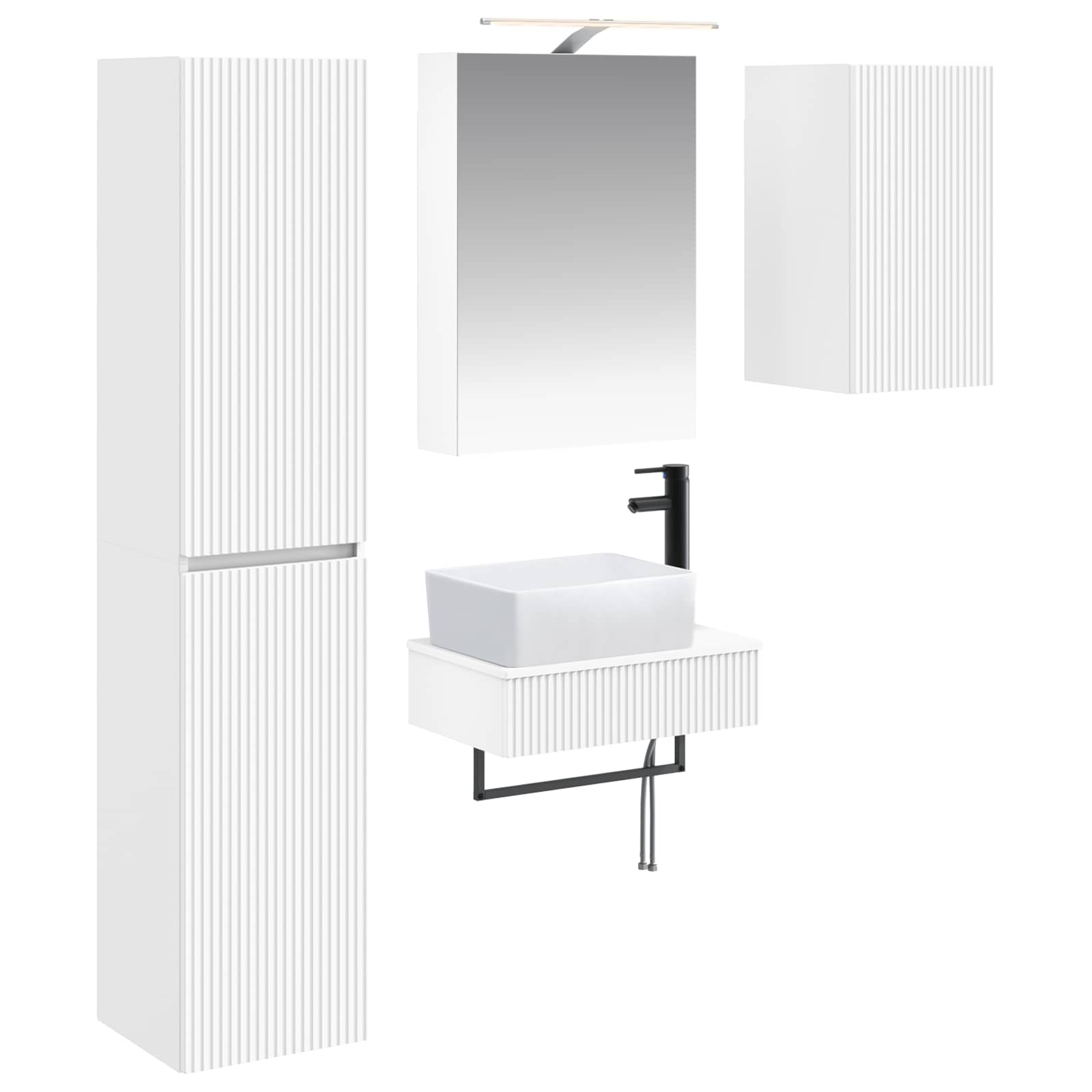 3407263_1.jpg vidaXL Sada kúpeľňového nábytku 5 pcs Biela Kompozitné drevo a sklo – Obrázok 1
