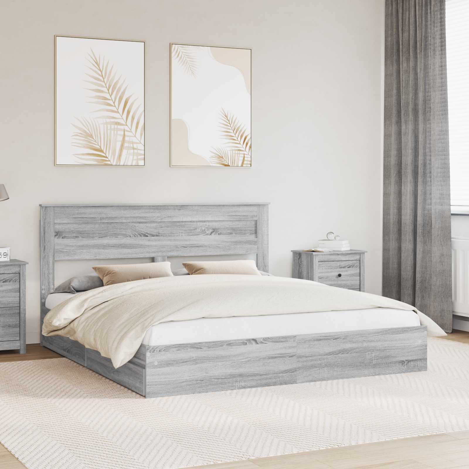 3409892_1.jpg vidaXL Úložná posteľ Sivý Sonoma 200 x 200 cm Kompozitné drevo – Obrázok 1