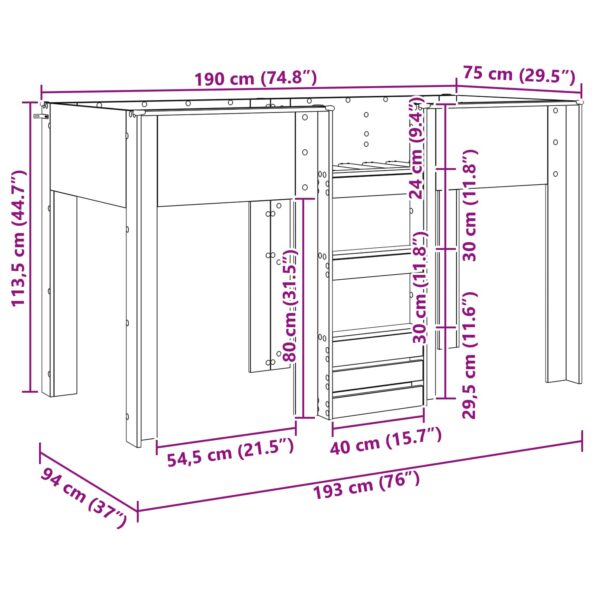 vidaXL Poschodová posteľ pre deti s úložiskom Čierny dub 75 x 190 cm – Obrázok 10