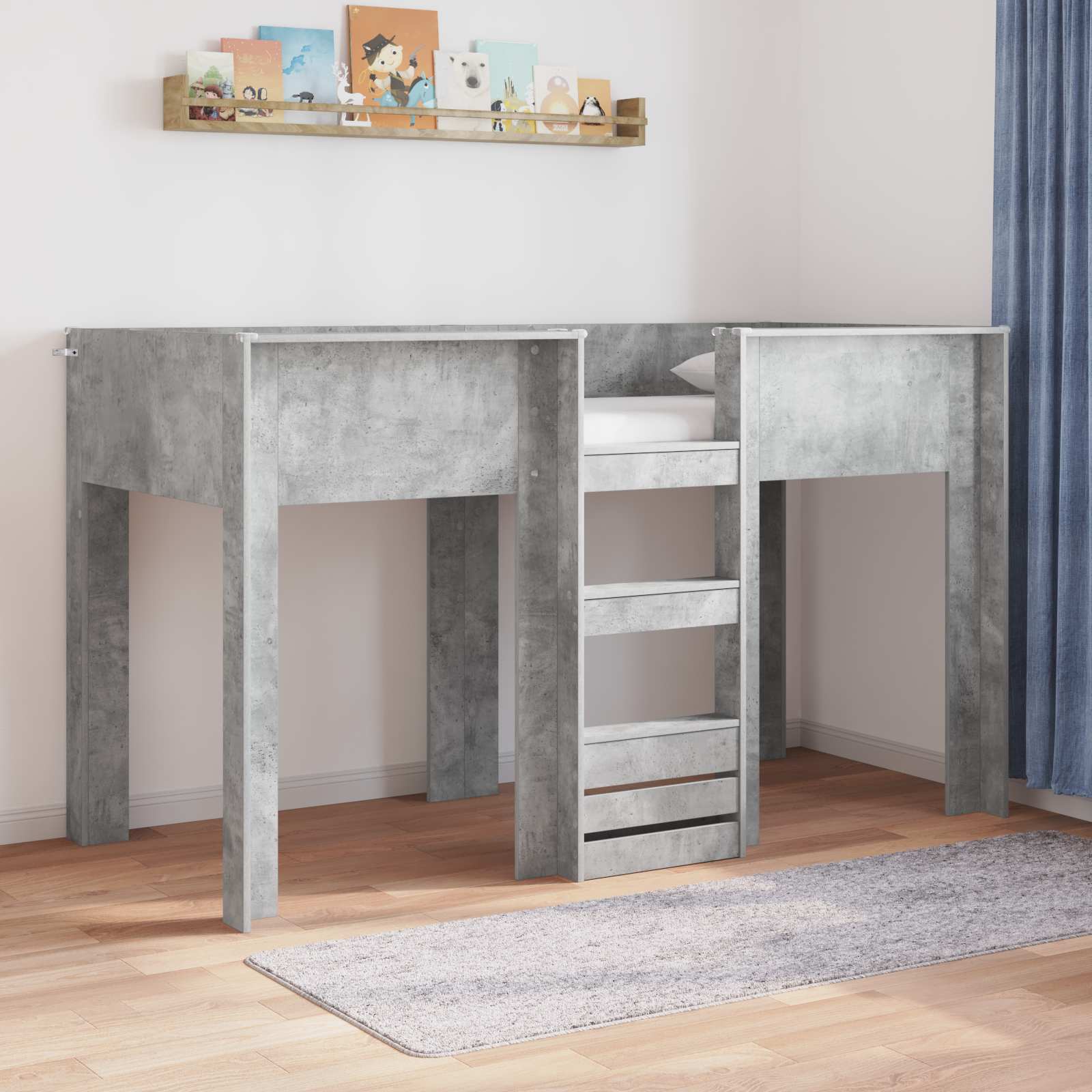 3410470_1.jpg vidaXL Poschodová posteľ pre deti Betónová šedá 75 x 190 cm – Obrázok 1