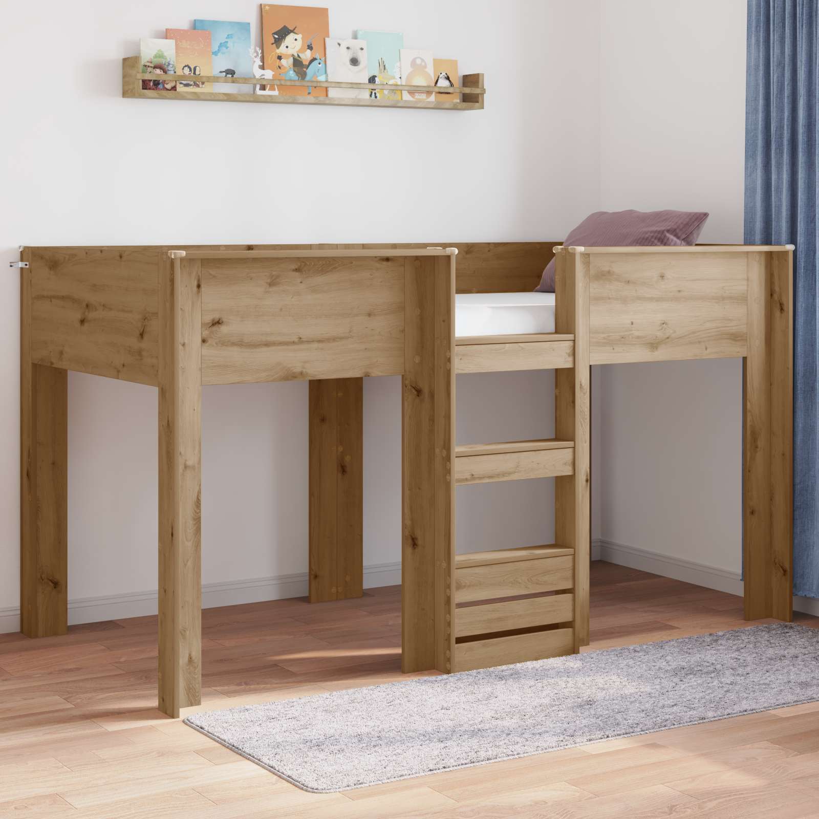 3410490_1.jpg vidaXL Poschodová posteľ pre deti Remeselný dub 80 x 200 cm – Obrázok 1