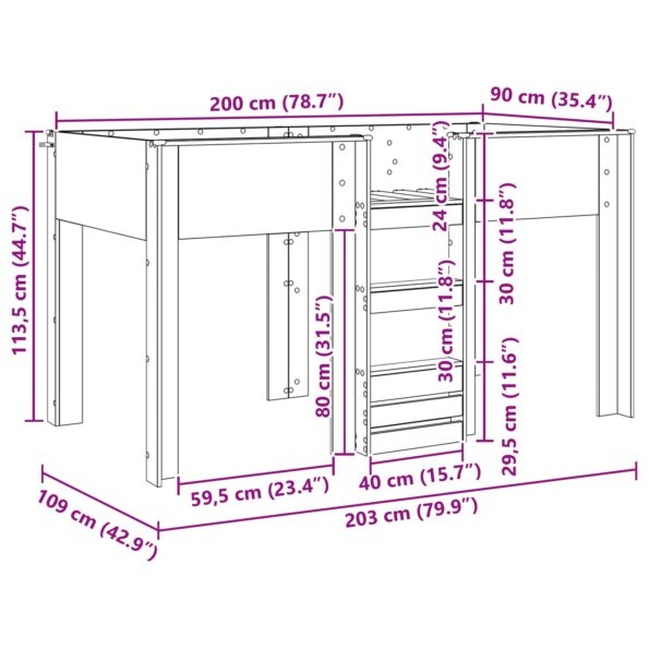 vidaXL Poschodová posteľ pre deti s úložiskom Dymová dub 90 x 200 cm – Obrázok 10