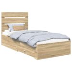 vidaXL Rám postele Sonoma dub a striebro 75 x 190 cm Kompozitné drevo – Obrázok 2