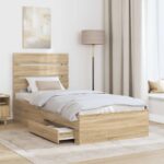 vidaXL Rám postele Sonoma dub a striebro 75 x 190 cm Kompozitné drevo – Obrázok 3