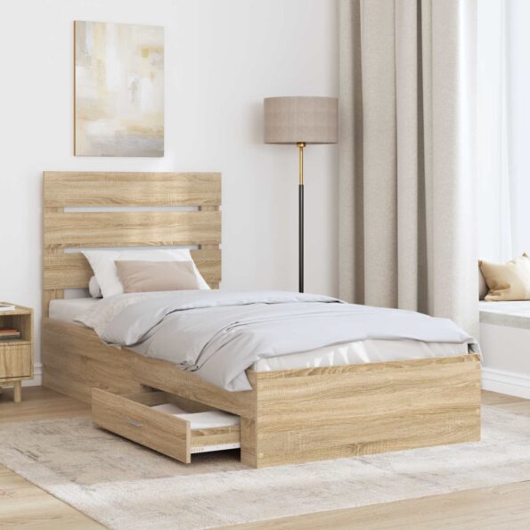 vidaXL Rám postele Sonoma dub a striebro 75 x 190 cm Kompozitné drevo – Obrázok 3