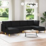 vidaXL Modulárny pohovkový set s úložným priestorom 6 pcs Čierna Látka