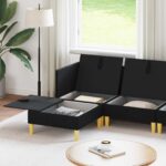 vidaXL Modulárny pohovkový set s úložným priestorom 6 pcs Čierna Látka – Obrázok 3