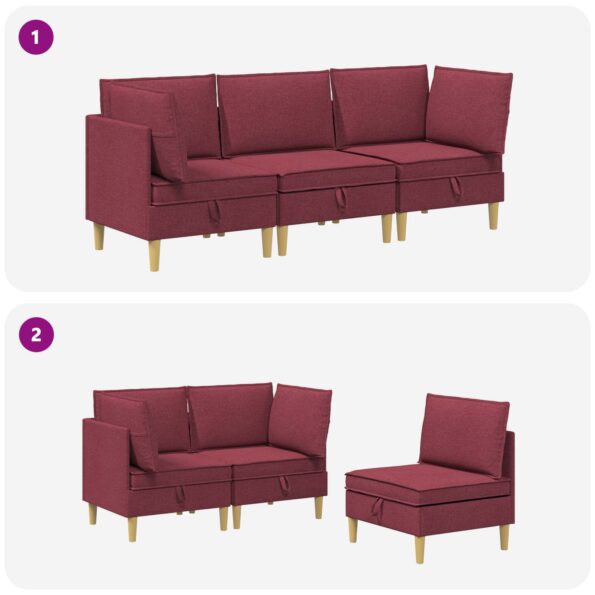 vidaXL Modulárny pohovkový set s úložným priestorom 3 pcs Víno červené – Obrázok 10