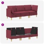 vidaXL Modulárny pohovkový set s úložným priestorom 3 pcs Víno červené – Obrázok 9