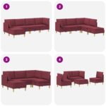 vidaXL Modulárny pohovkový set s úložným priestorom 5 pcs Víno červené – Obrázok 9