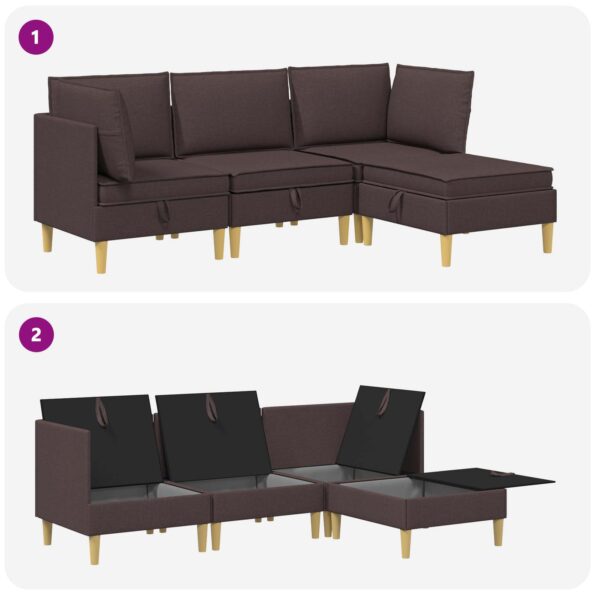 vidaXL Modulárny pohovkový set s úložným priestorom 4 pcs Tmavohnedá – Obrázok 10