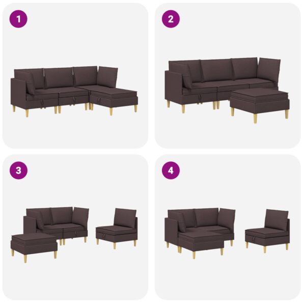 vidaXL Modulárny pohovkový set s úložným priestorom 4 pcs Tmavohnedá – Obrázok 11
