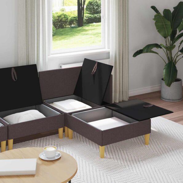 vidaXL Modulárny pohovkový set s úložným priestorom 4 pcs Tmavohnedá – Obrázok 3
