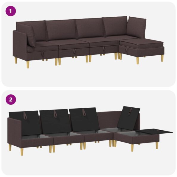 vidaXL Modulárny pohovkový set s úložným priestorom 5 pcs Tmavohnedá – Obrázok 8