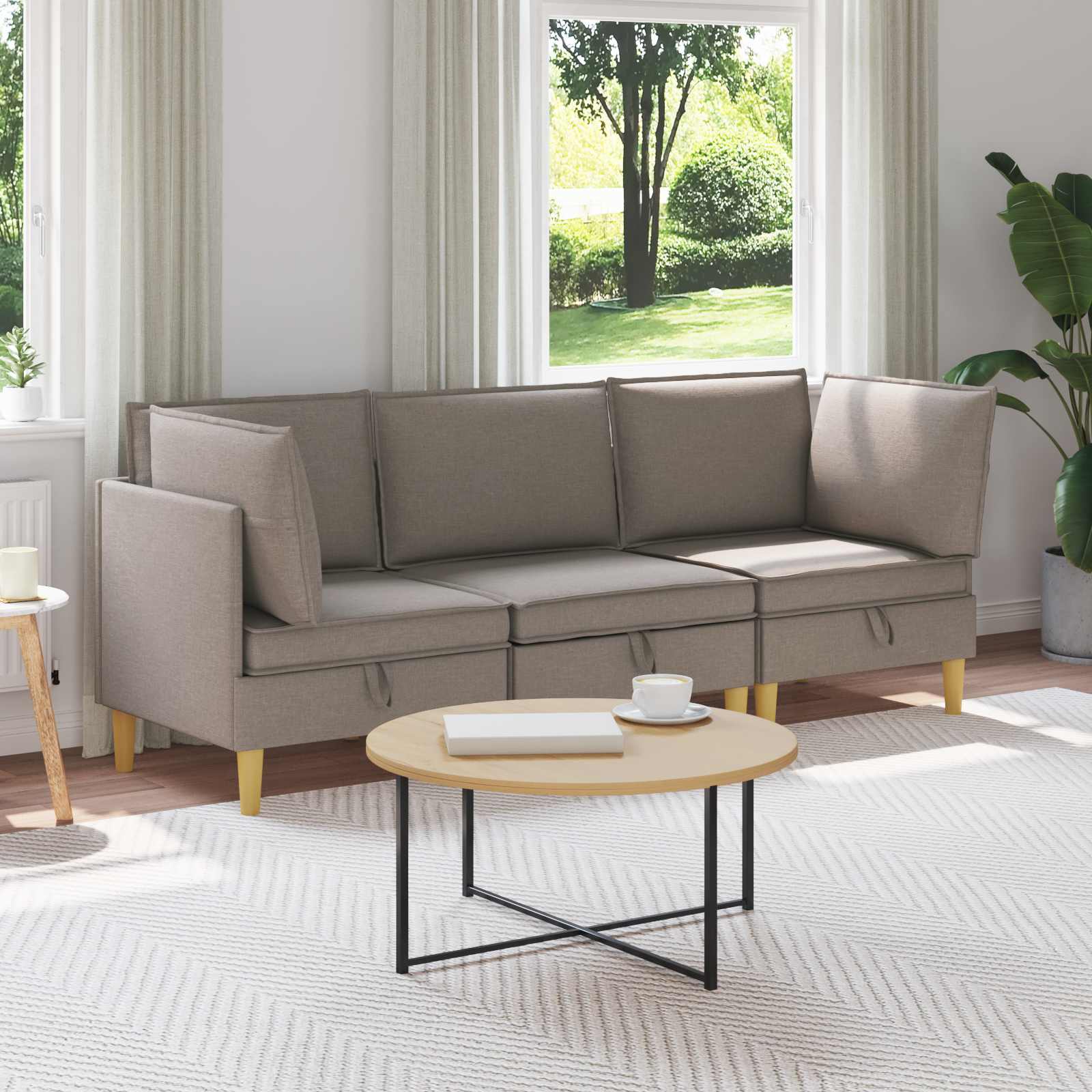3413703_1.jpg vidaXL Modulárny pohovkový set s úložným priestorom 3 pcs Sivohnedá – Obrázok 1
