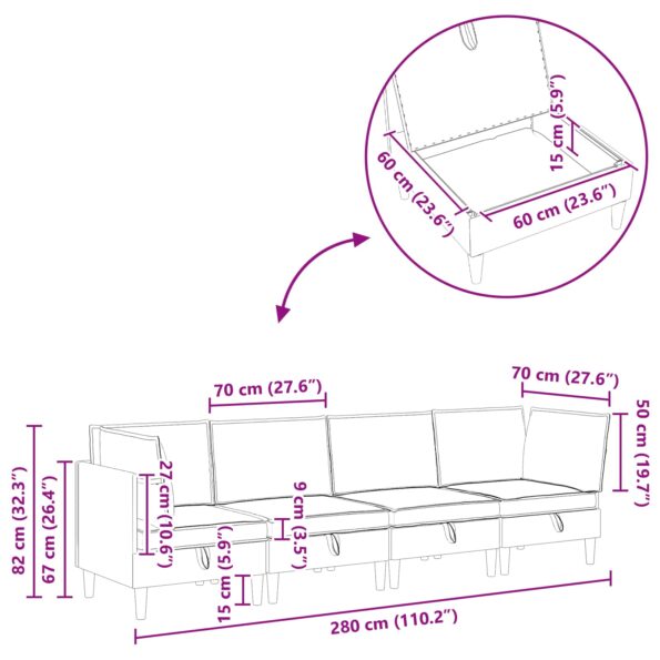 vidaXL Modulárny pohovkový set s úložným priestorom 4 pcs Sivohnedá – Obrázok 13