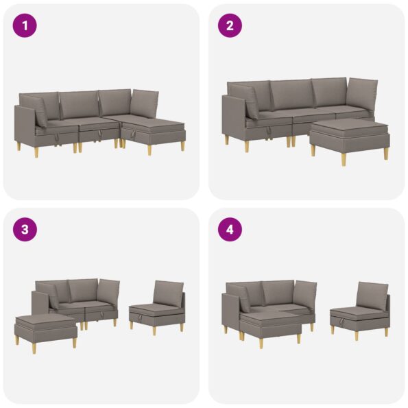 vidaXL Modulárny pohovkový set s úložným priestorom 4 pcs Sivohnedá – Obrázok 11