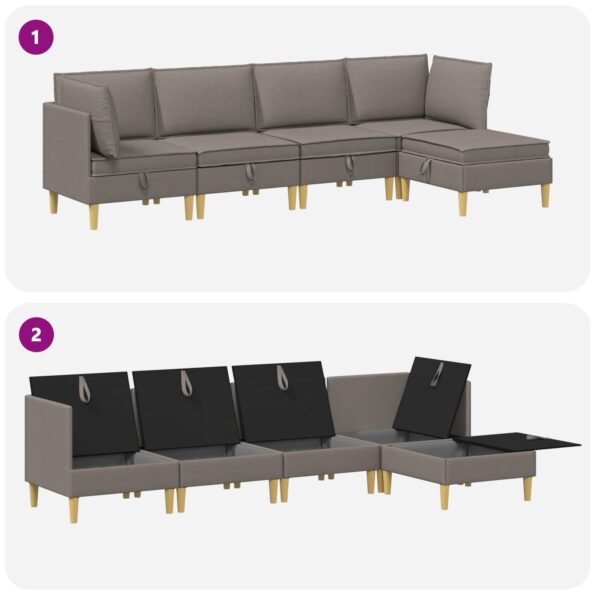 vidaXL Modulárny pohovkový set s úložným priestorom 5 pcs Sivohnedá – Obrázok 8
