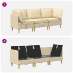 vidaXL Modulárny pohovkový set s úložným priestorom 3 pcs Krémová – Obrázok 9