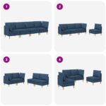vidaXL Modulárny pohovkový set s úložným priestorom 4 pcs Modrá Látka – Obrázok 10