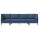 vidaXL Modulárny pohovkový set s úložným priestorom 4 pcs Modrá Látka – Obrázok 7