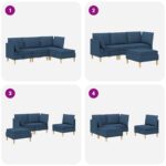 vidaXL Modulárny pohovkový set s úložným priestorom 4 pcs Modrá Látka – Obrázok 11