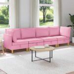 vidaXL Modulárny pohovkový set s úložným priestorom 4 pcs Ružová Látka