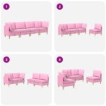 vidaXL Modulárny pohovkový set s úložným priestorom 4 pcs Ružová Látka – Obrázok 10