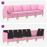 vidaXL Modulárny pohovkový set s úložným priestorom 4 pcs Ružová Látka – Obrázok 9
