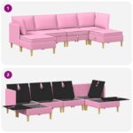 vidaXL Modulárny pohovkový set s úložným priestorom 6 pcs Ružová Látka – Obrázok 8
