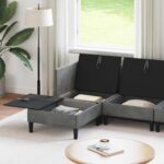 vidaXL Súprava nábytku do obývačky s vankúšom 5 pcs Tmavosivá Zamat – Obrázok 3