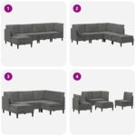 vidaXL Súprava nábytku do obývačky s vankúšom 5 pcs Tmavosivá Zamat – Obrázok 9