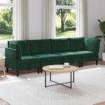 vidaXL Súprava nábytku do obývačky s vankúšom 4 pcs Tmavozelená Zamat